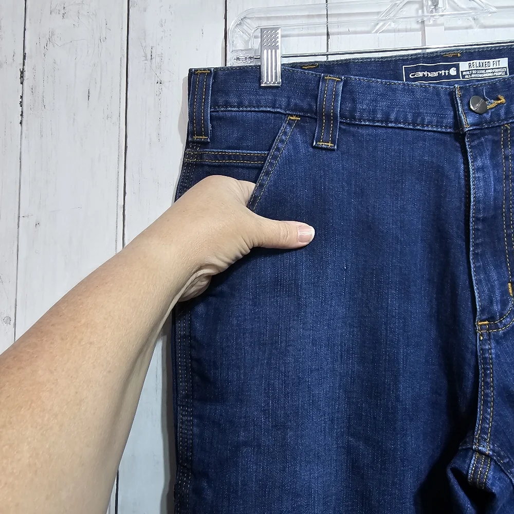 Carhartt Men's Blue Denim Relaxed Fit Carpenter Work Pants Size 34 x 30.
